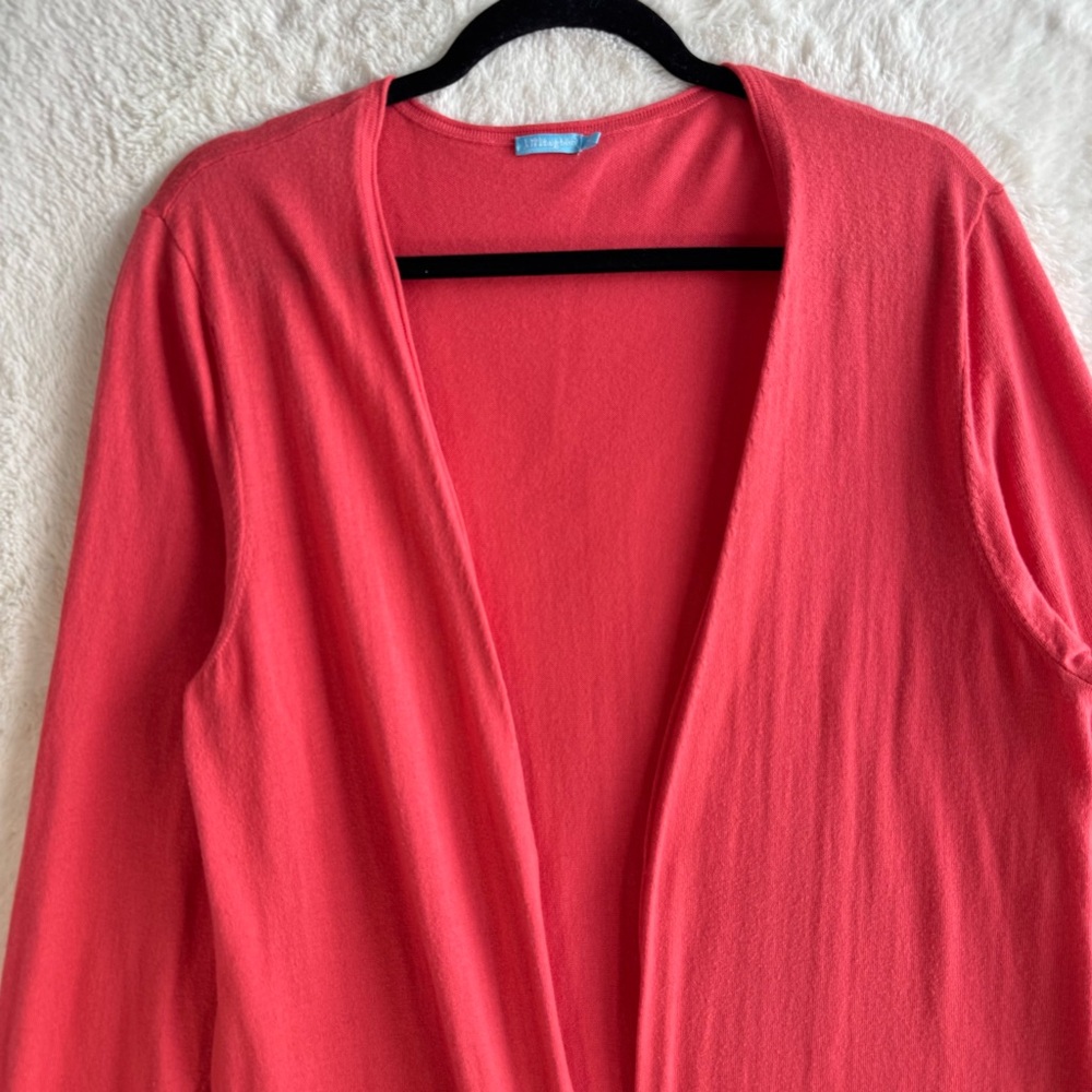 J. Mclaughlin Long Cardigan‎ Women’s XL Coral Pink Cotton Open Front Bohemian - Picture 2 of 9